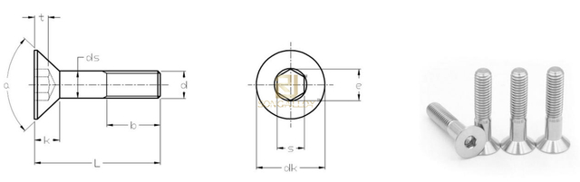 DIN7991 Tornillo de cabeza hexagonal de titanio con cabeza avellanada