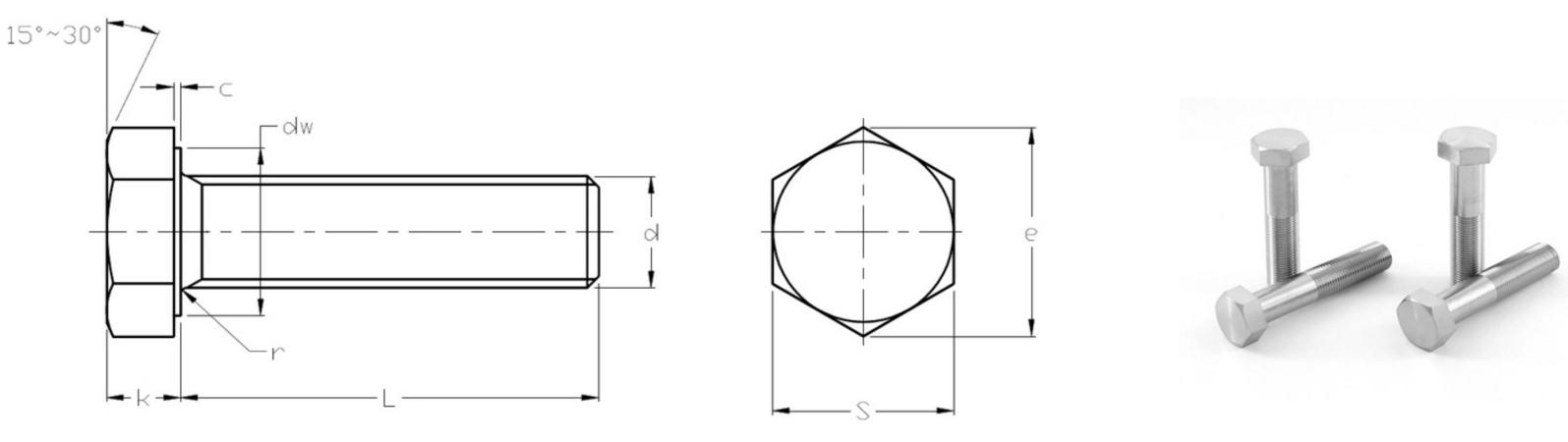 Pernos hexagonales ISO8676: rosca completa de paso fino
